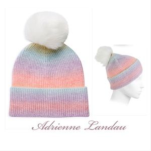Adrienne Landau Rainbow Faux Fur Pom-Pom Beanie